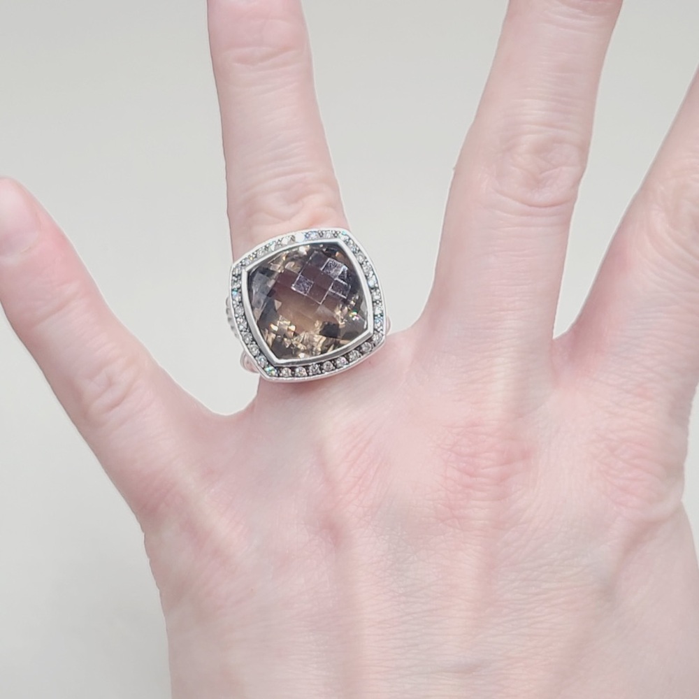 David Yurman Albion Moonlight Ice 17mm Smoky Quartz Diamond Ring - Picture 9 of 10